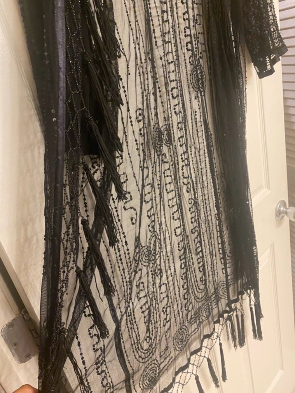 Elegant Open Front Black Sequins Beaded Fringe Sheer Duster